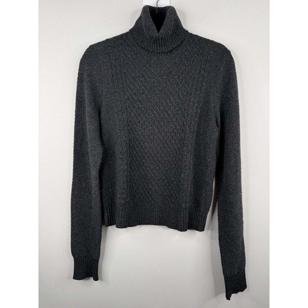 Equipment Femme Gray Wool Cashmere Diamond Cable Knit Turtleneck Sweater M